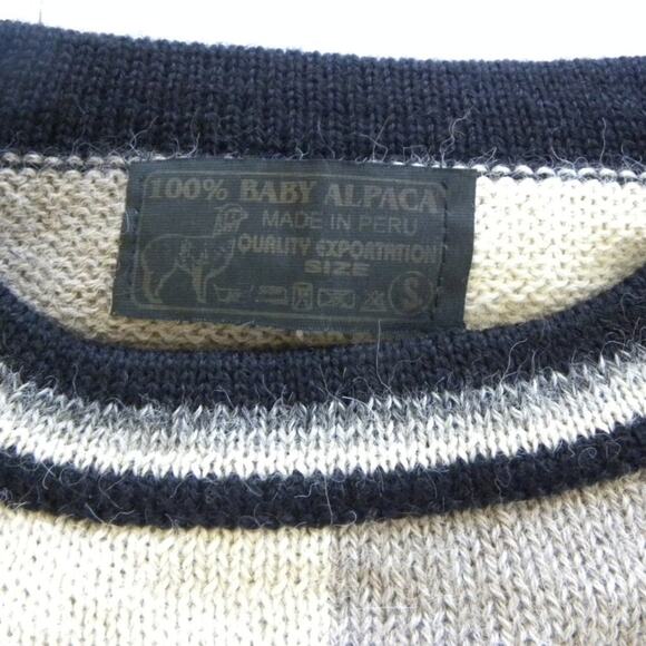 Peruvian Baby Alpaca Primitive Animal Intarsia Sweater Neutral Beige Tan Small - Picture 4 of 10